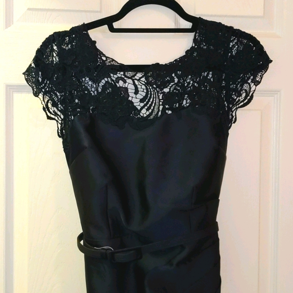 Silk and lace navy blue dress